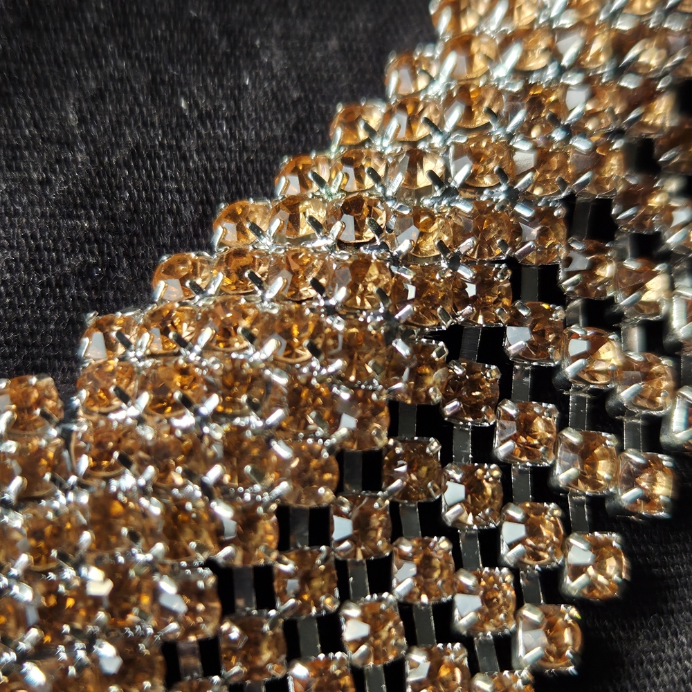 Sparkling Champagne Colored Rhinestone Collar/Bib Necklace in Silver Tone - Picture 7 of 15